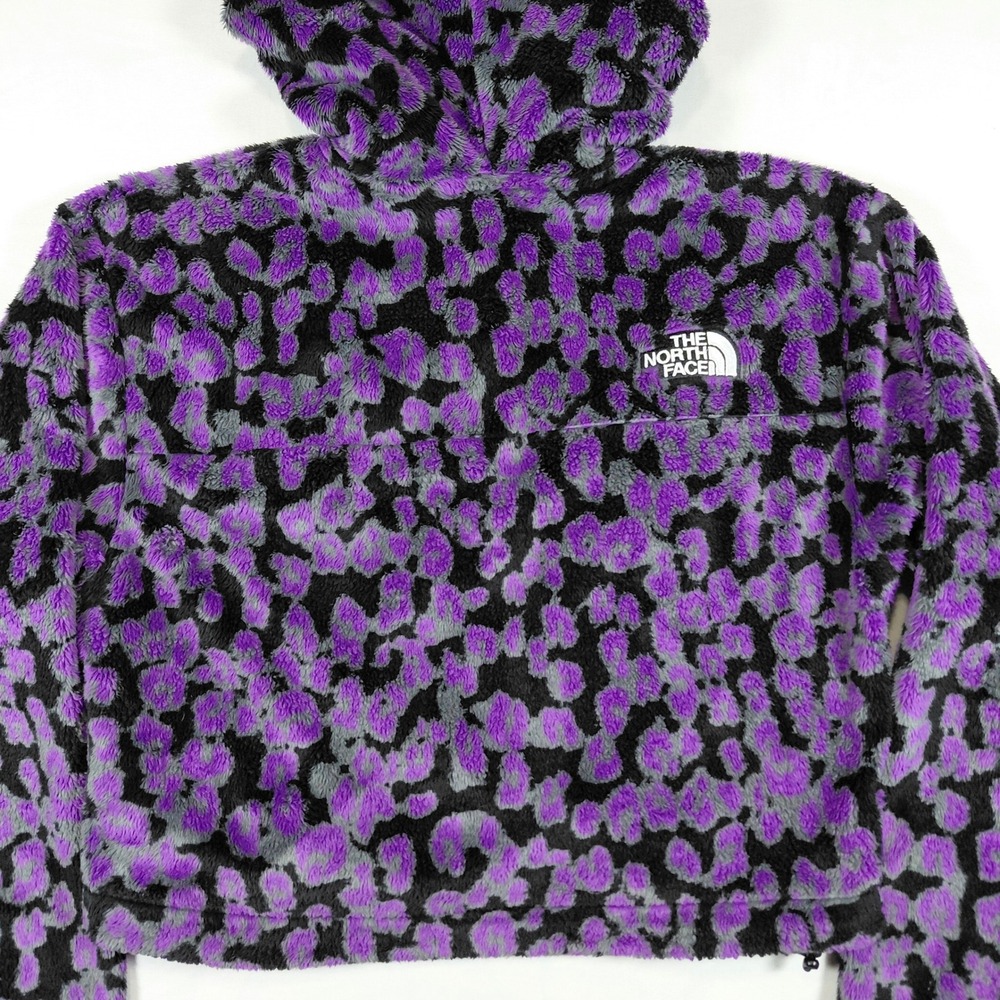 The North Face Womens Purple Leopard Print Cropped Fleece Osito Hoodie Small - Picture 7 of 14